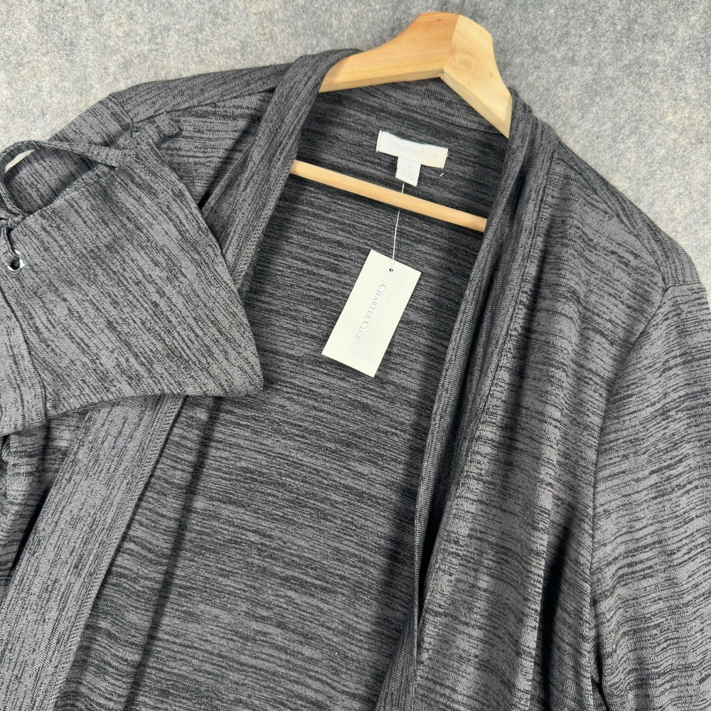 Charter Club Cardigan Sweater Womens Large Gray Open Front Tie Cuff Knit